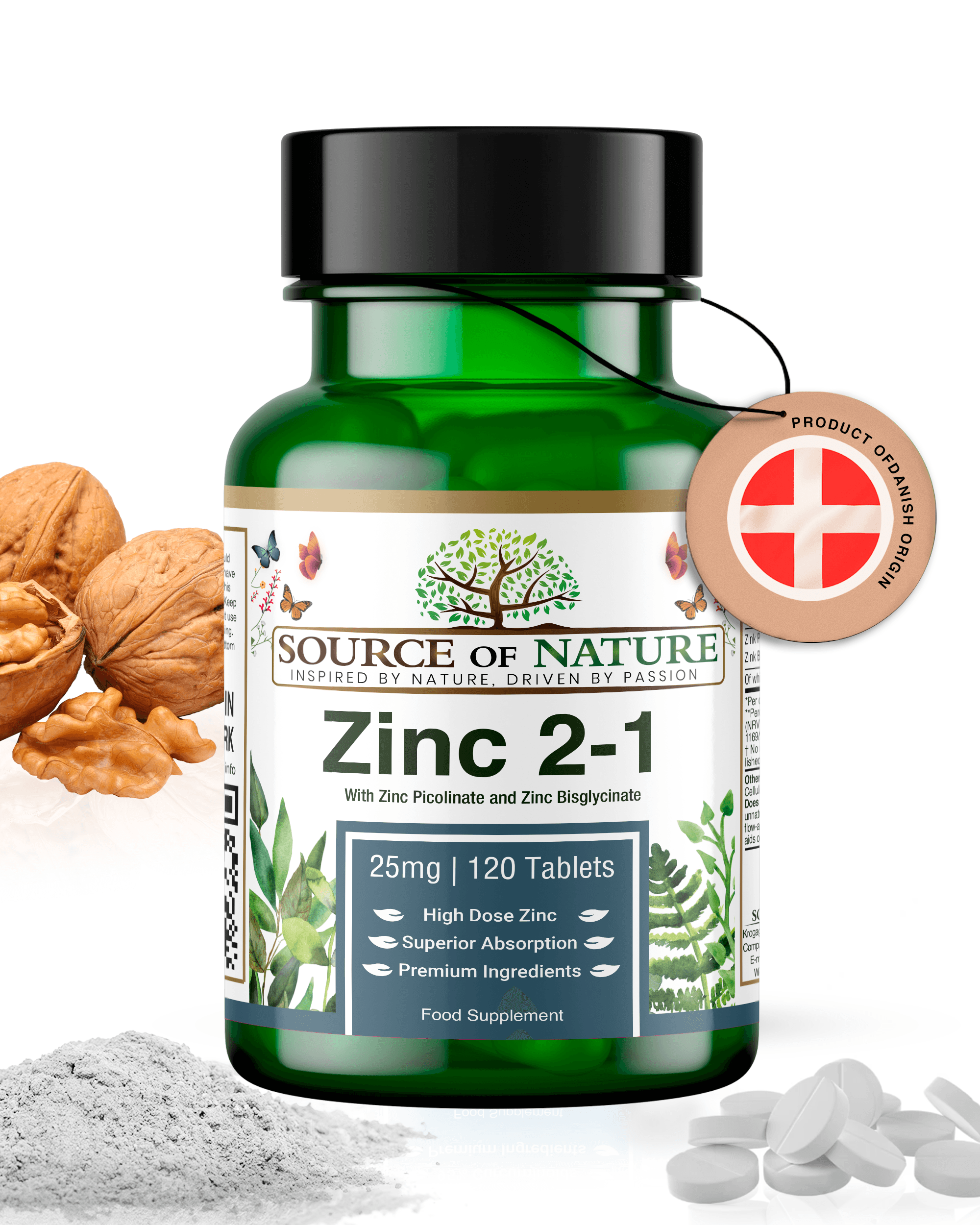 2-en-1 Zinc 25mg | 120 Comprimés | Approvisionnement de 4 mois - Source of Nature